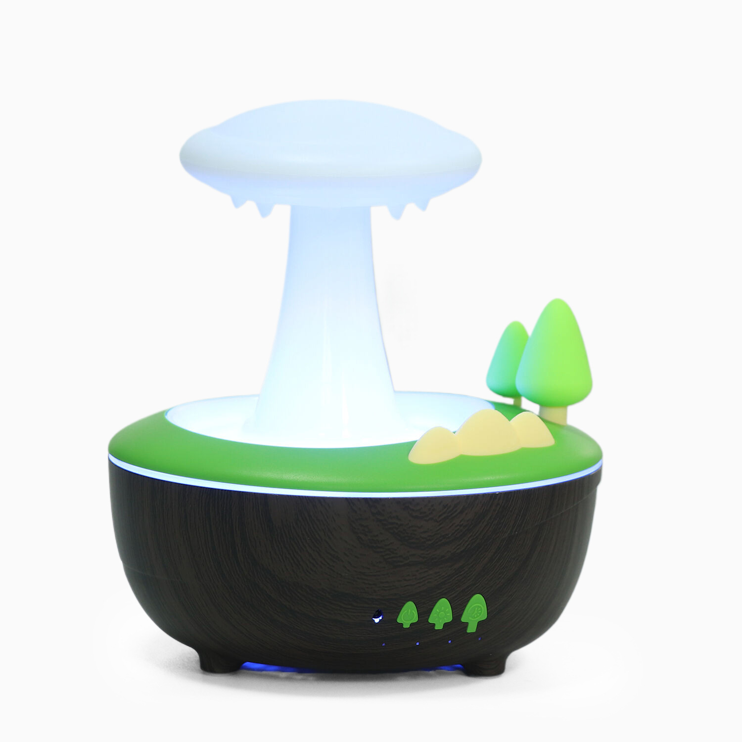 V888-ELOSUNG28445-202505131823-00 Dark Woodgrain Raindrop Mushroom Aroma Diffuser - 280mL Ultrasonic Humidifier with Colorful Lights - Image 1