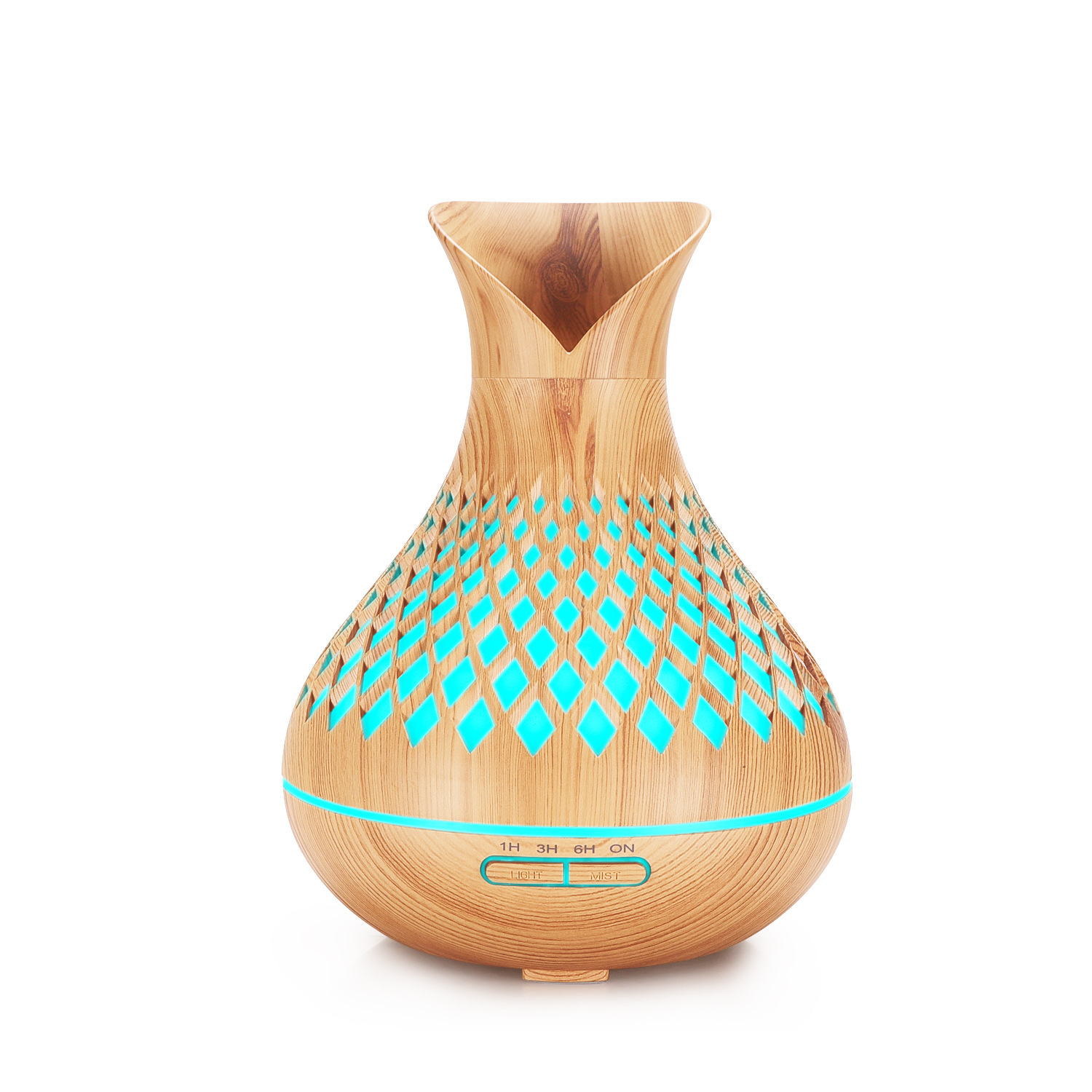 V888-ELOSUNG28447-202505132010-00 Light Woodgrain 500ml Wood-Grain Essential Oil Aroma Diffuser with Lattice Design and Humidifier - Image 1