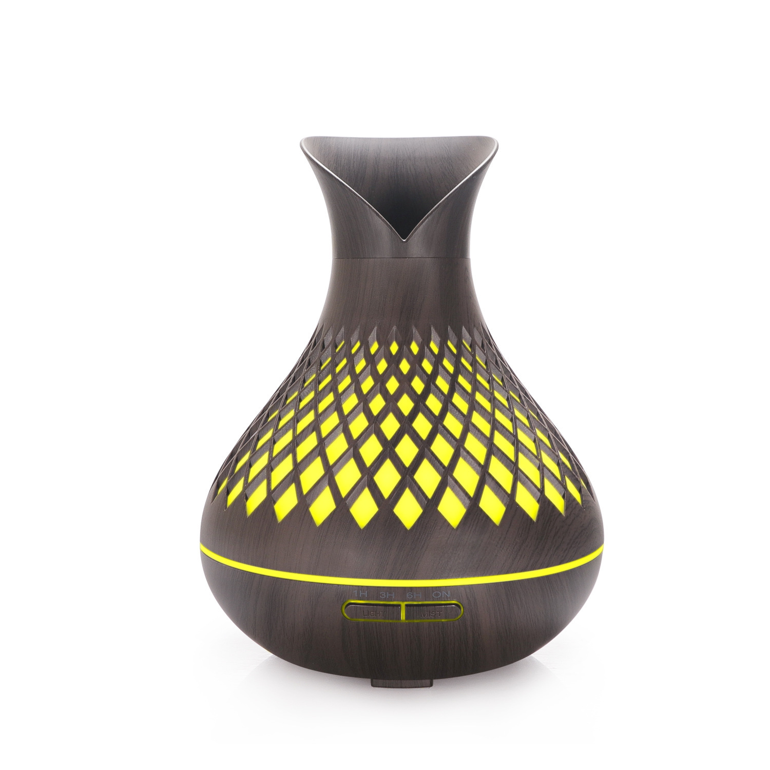 V888-ELOSUNG28448-202505132011-00 Dark Woodgrain 500ml Wood-Grain Essential Oil Aroma Diffuser with Lattice Design and Humidifier - Image 1