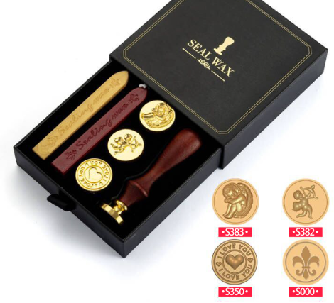V888-ELOSUNG28493-202505131916-00 Black Box 2-Piece Retro Sealing Wax Stamp Set - 11.3 x 11.3 x 3.6 cm DIY Gift Box Kit for Handmade Crafts - Image 1