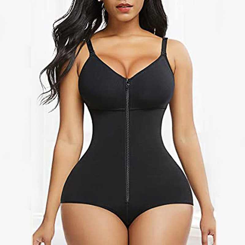 V888-ELOSUNG28523-202505131915-00 5XL Black Women's Seamless Body-Shaping Onesie with Zipper - Abdomen Slimming and Hip Lifting - Image 1