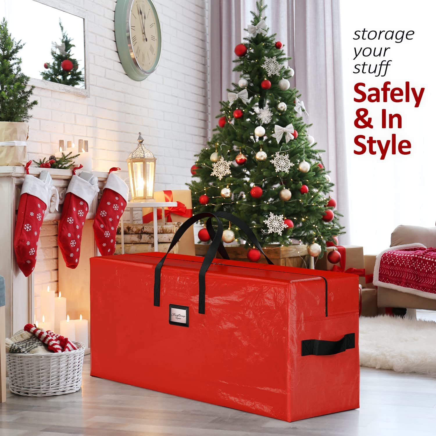 V888-ELOSUNG28531-202505131926-00 Red 122*34*51CM Durable Dustproof Christmas Tree Storage Bag - Image 1