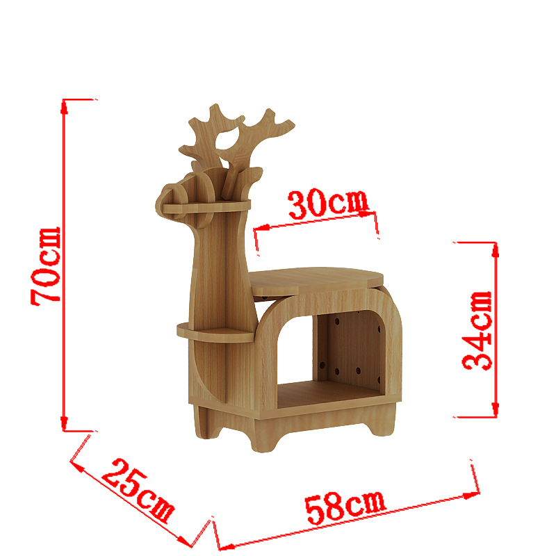 V888-ELOSUNG28554-202505151630-00 Yellow Oak Grain Trumpet Creative Reindeer-Shaped Solid Wood Bookshelf for Kids - Image 1
