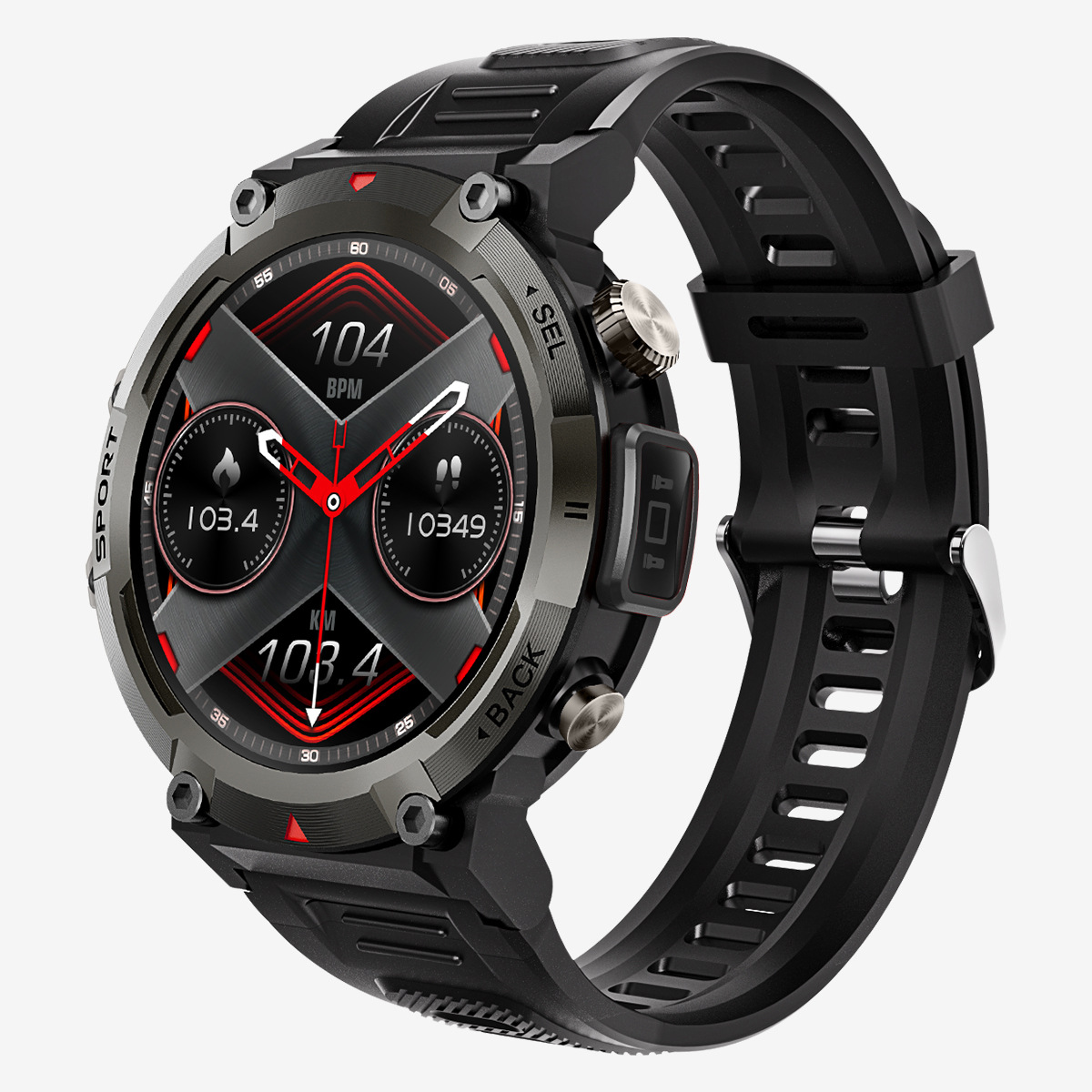 V888-ELOSUNG28596-202505151810-00 Black Outdoor Smartwatch with 1.45-Inch HD Round Screen and Flashlight - Image 1