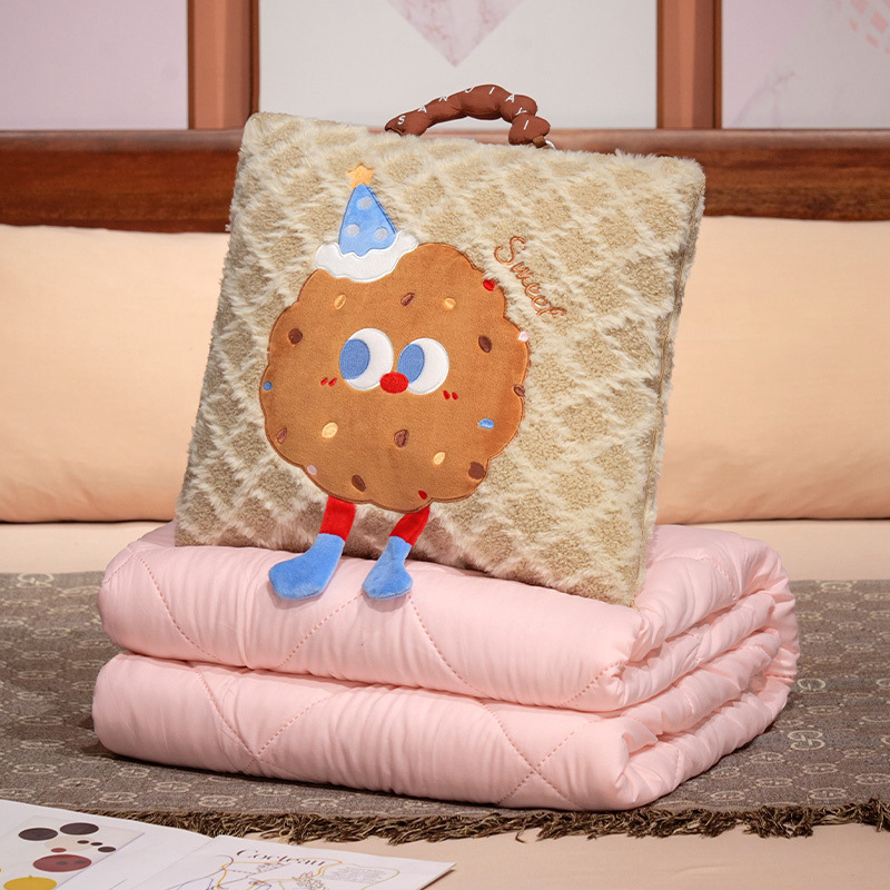 V888-ELOSUNG28615-202505151810-00 Yellow Cartoon Cookie Pillow Blanket 2-in-1 for Winter Car and Office Use - Image 1