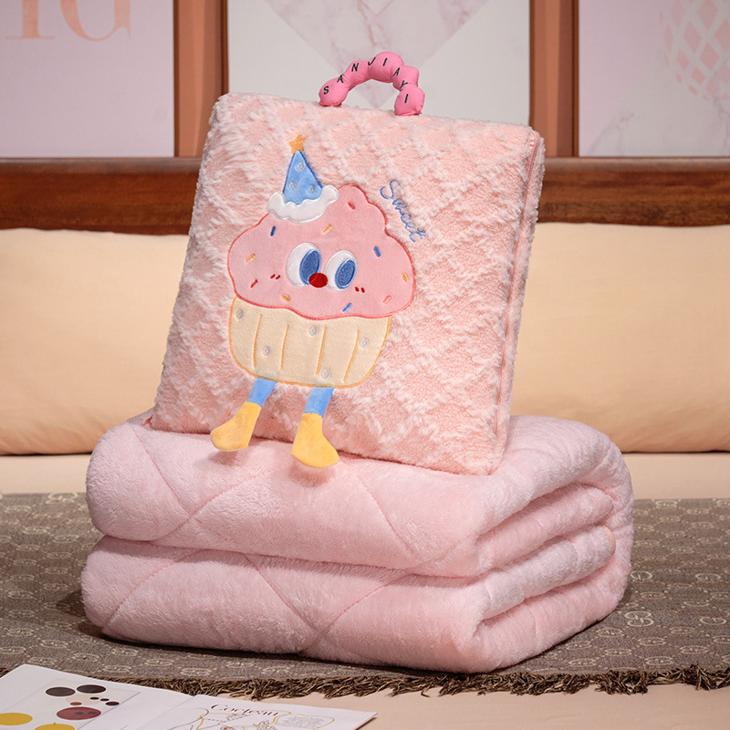 V888-ELOSUNG28646-202505191200-00 Pink Thick Fleece Cartoon Cookie Pillow Blanket 2-in-1 for Winter Car and Office Use - Image 1