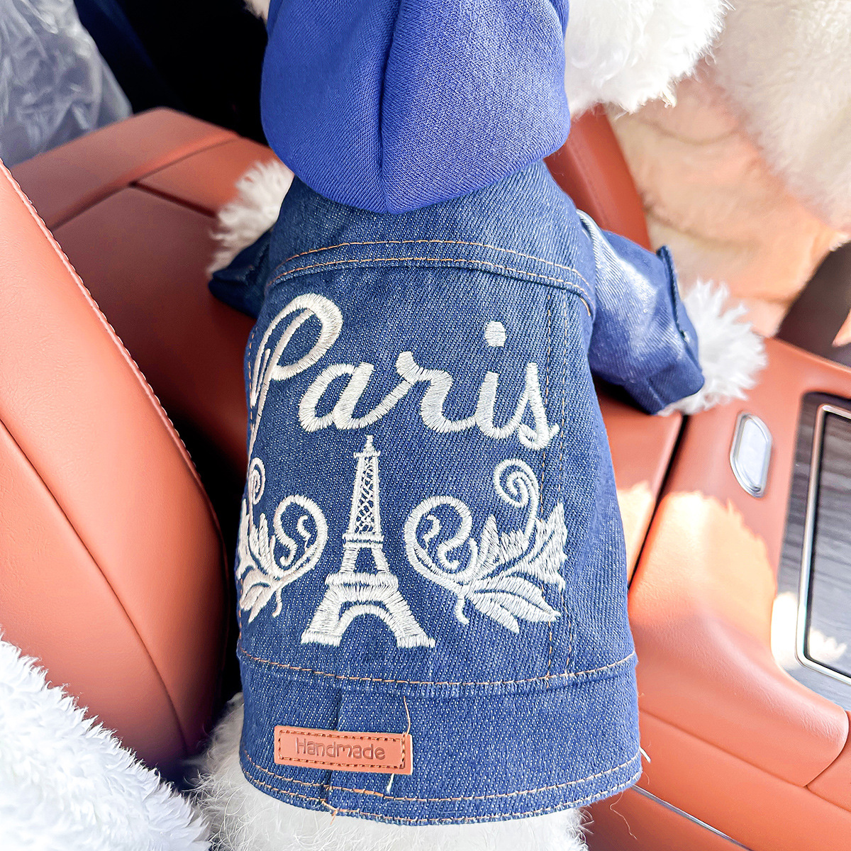 V888-ELOSUNG28709-202505191141-00 XS-Approximately 2kg Paris Denim Vest Jacket for Dogs and Cats - Spring, Summer, and Autumn Wear - Image 1
