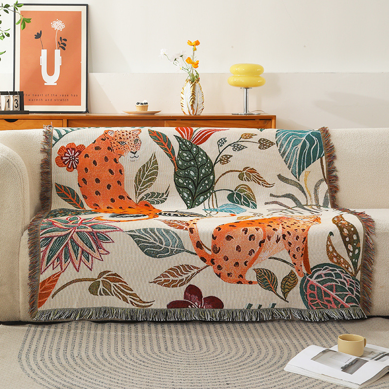 V888-ELOSUNG28722-202505191321-00 130*160cm Leopard Print Jacquard Blanket - Multi-Function Design - Image 1