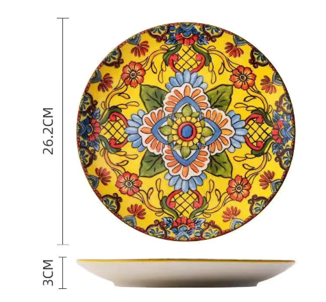 V888-ELOSUNG28768-202505231410-00 Yellow-bos 10-Inch Bohemian Ceramic Shallow Plate - Image 1