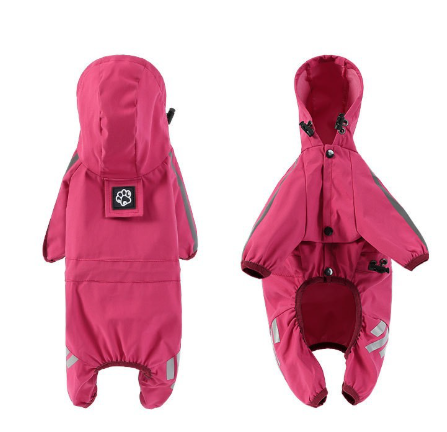 V888-ELOSUNG28813-202505231240-00 S Pink And Gray Trim Waterproof Four-Legged Dog Raincoat with Leash Hole for Small Breeds - Image 1