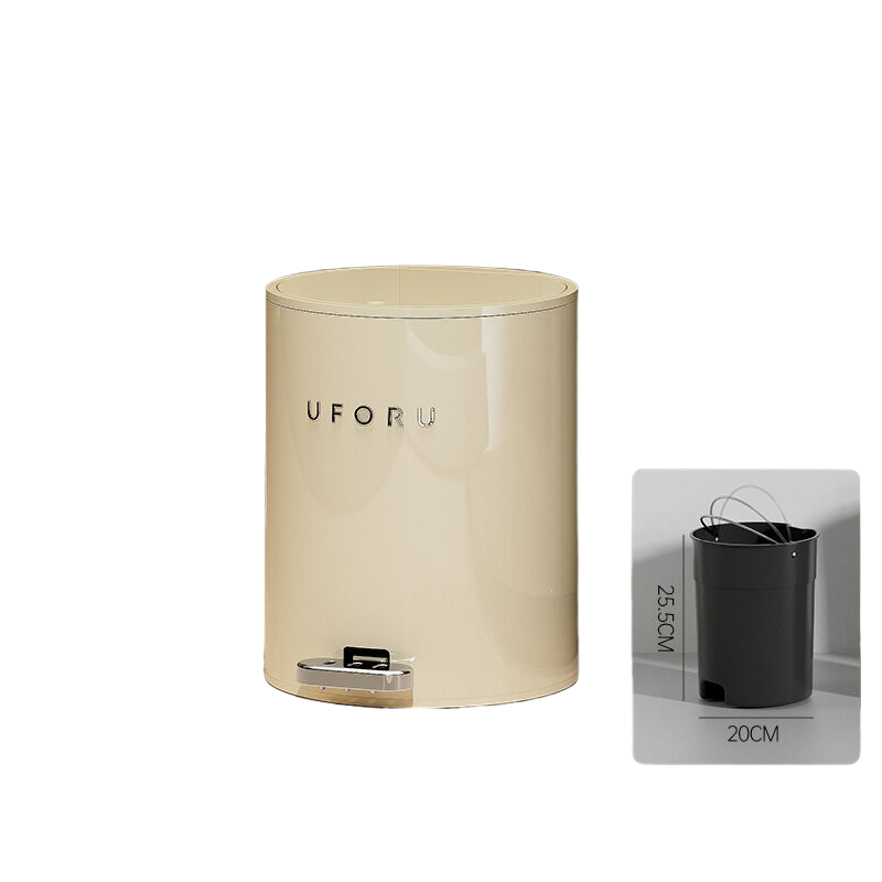 V888-ELOSUNG289-201872-00 Cream white round (iron) double open trash can 9 liters 22.5cm * 28cm (inner container 20 * 25.5) - Image 1