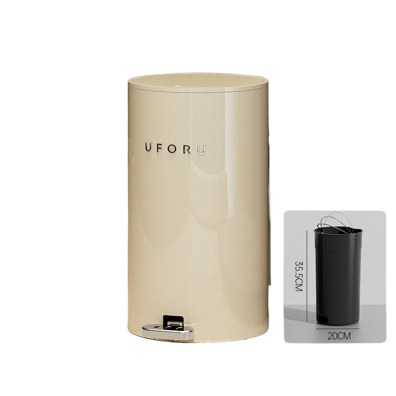 V888-ELOSUNG291-201874-00 Cream white round (iron) double open trash can 15 liters 22.5cm * 39cm (inner container 20 * 35.5) - Image 1