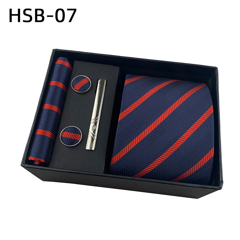 V888-ELOSUNG29106-202505231211-00 Men's Luxury Necktie Gift Set - 4 Piece Set with Tie, Pocket Square, Cufflinks & Tie Clip(Diagonal striped navy blue) - Image 1