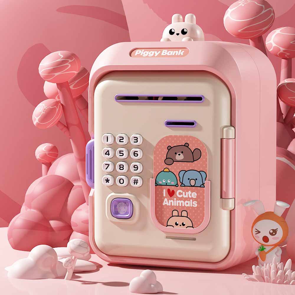 V888-ELOSUNG29140-202505231341-00 Interactive Kids' Piggy Bank Safe with Music, Stories & Password Lock(Pink) - Image 1
