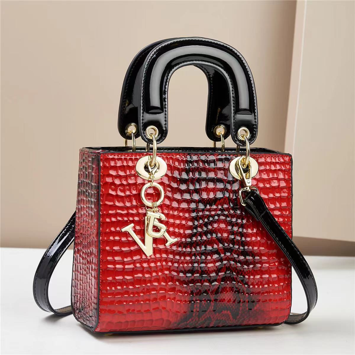 V888-ELOSUNG29233-202505261616-00 Chic Embossed Pattern Top Handle Bag - PU Leather Satchel with Detachable Shoulder Strap(red) - Image 1