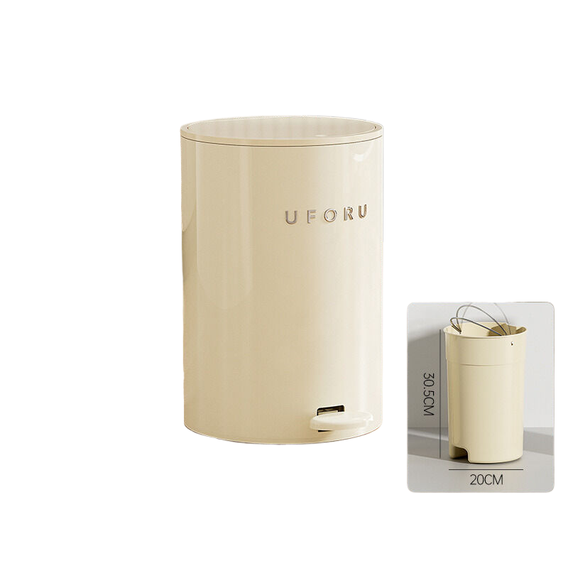 V888-ELOSUNG293-201876-00 Cream white circular (plastic) double open trash can 12 liters 22.5cm * 33.5cm (inner container 20 * 30.5) - Image 1