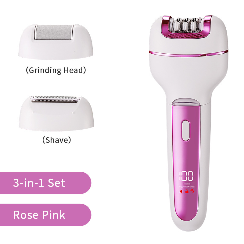 V888-ELOSUNG29392-202505301146-00 3-in-1 Ladies Electric Epilator, Shaver & Callus Remover with LED Display - Rechargeable & Waterproof(Pink) - Image 1