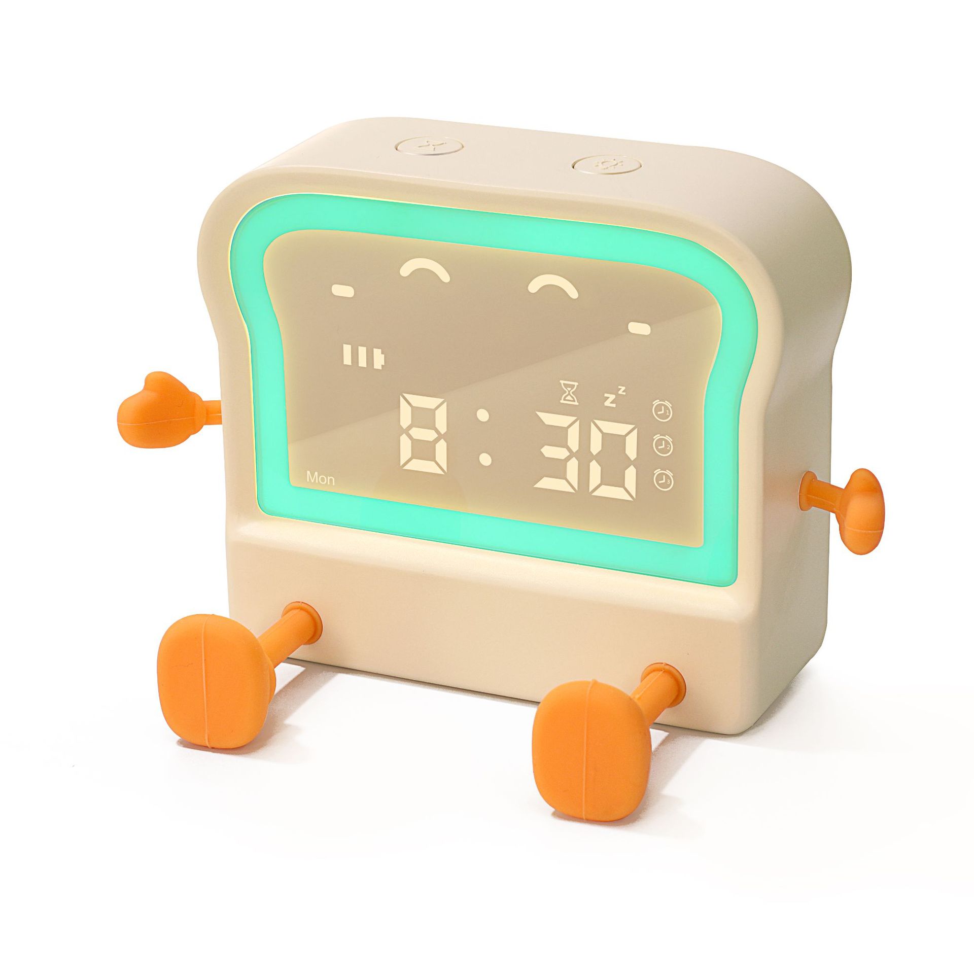 V888-ELOSUNG29561-202506051748-00 Adorable Toast-Shaped Digital Alarm Clock with Night Light & Phone Stand - Multifunctional Kids Clock(milky) - Image 1