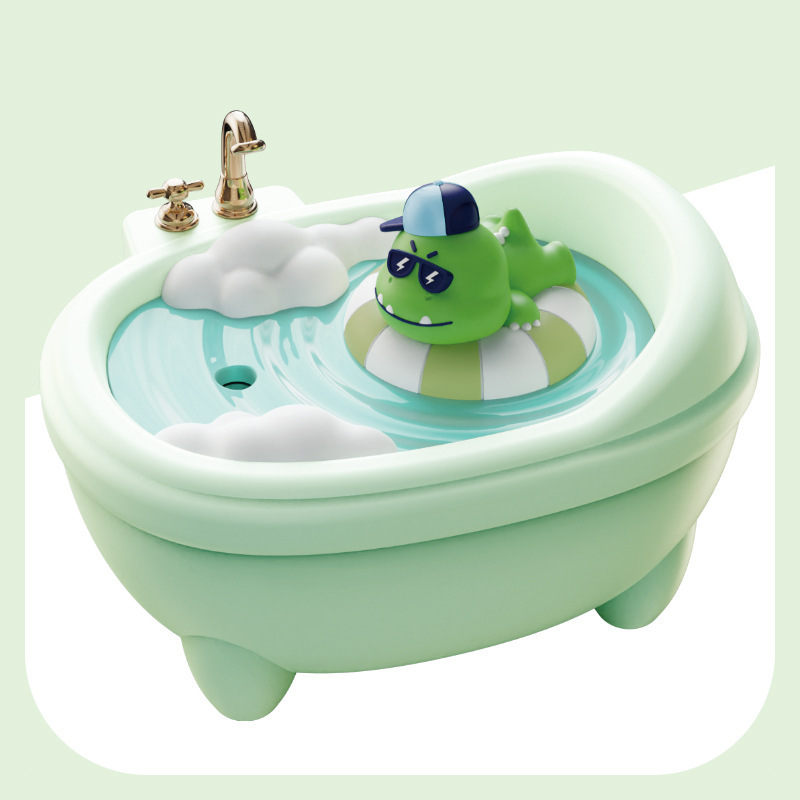 V888-ELOSUNG29654-202506101147-00 Adorable Bathtub Humidifier with Colorful Night Light - USB-C, 340ml, Auto Shut-Off(Green Dragon) - Image 1