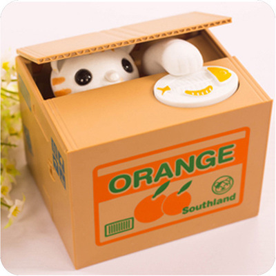 V888-ELOSUNG29705-202506111519-00 Adorable Cat Stealing Coin Piggy Bank - Automatic Money Saving Box for Kids & Adults(Orange and white cat) - Image 1