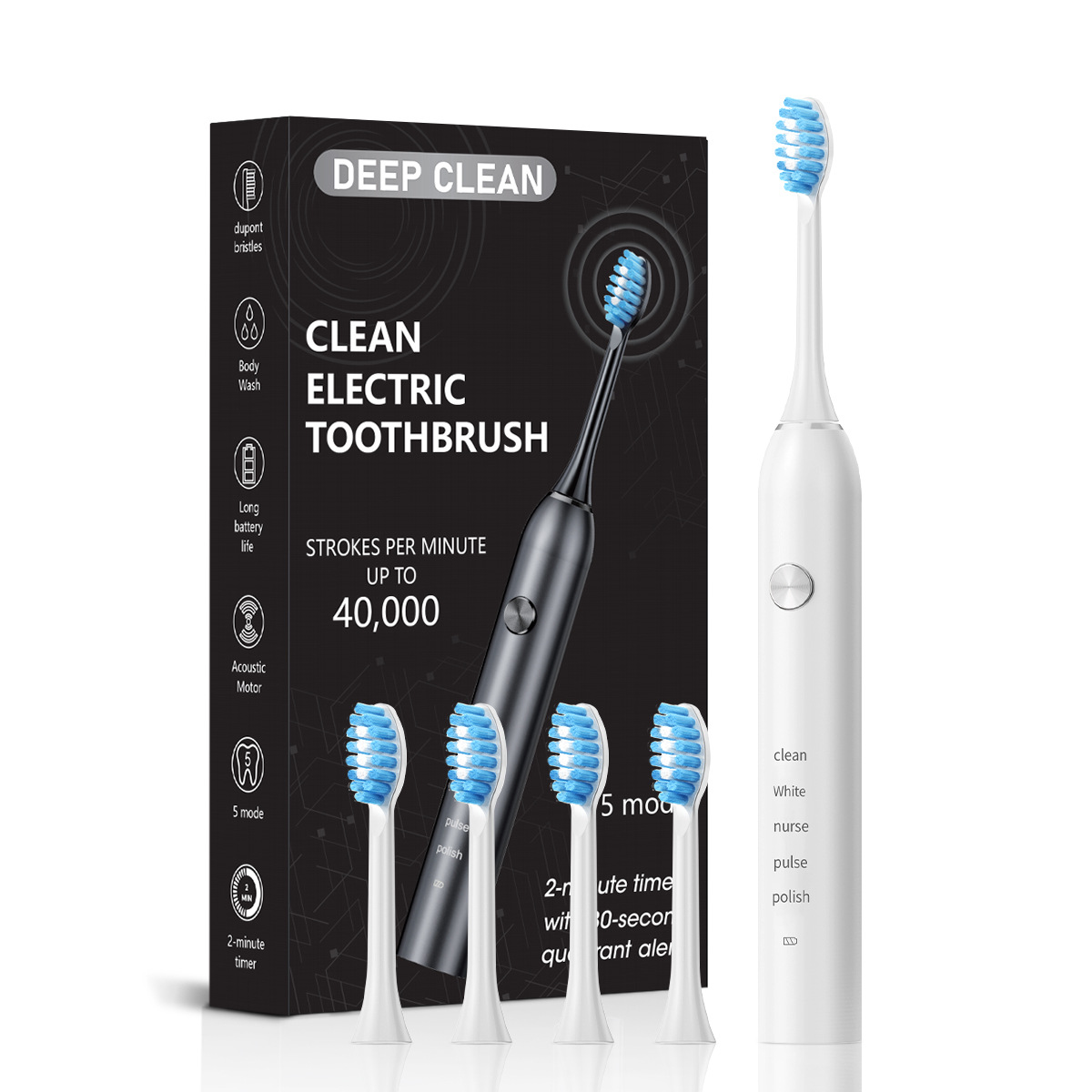V888-ELOSUNG29721-202506190610-00 Professional Sonic Electric Toothbrush - 5 Modes, 40000 VPM, 180-Day Battery, IPX7 Waterproof with 4 Brush Heads(white) - Image 1