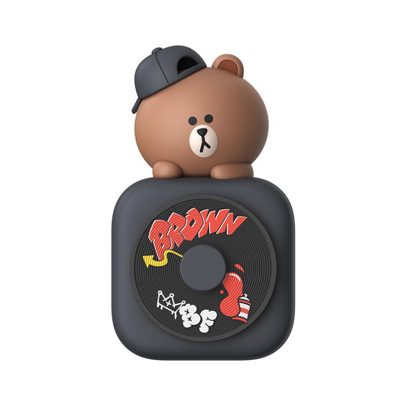 V888-ELOSUNG29750-202506190644-00 Car Air Freshener - CD Player Design with Spinning Record & Cute Character Topper(Brown bear) - Image 1