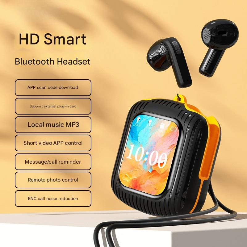 V888-ELOSUNG29804-202506190710-00 Smart Touch Wireless Headset with MP3 Player & Display - Caller ID, App Control, ENC Noise Reduction(Black Orange) - Image 1