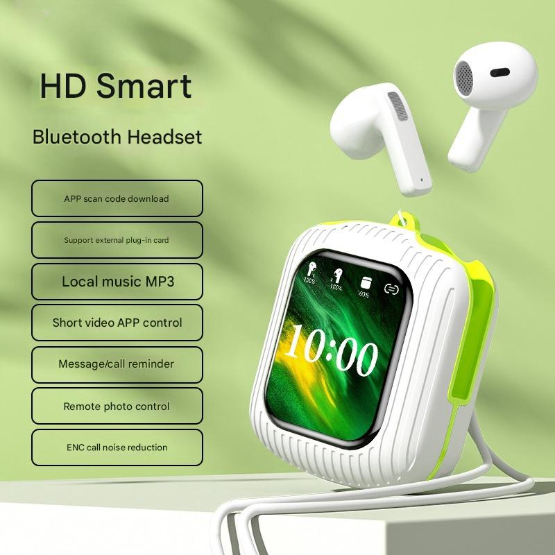 V888-ELOSUNG29807-202506190632-00 Smart Touch Wireless Headset with MP3 Player & Display - Caller ID, App Control, ENC Noise Reduction(White green) - Image 1