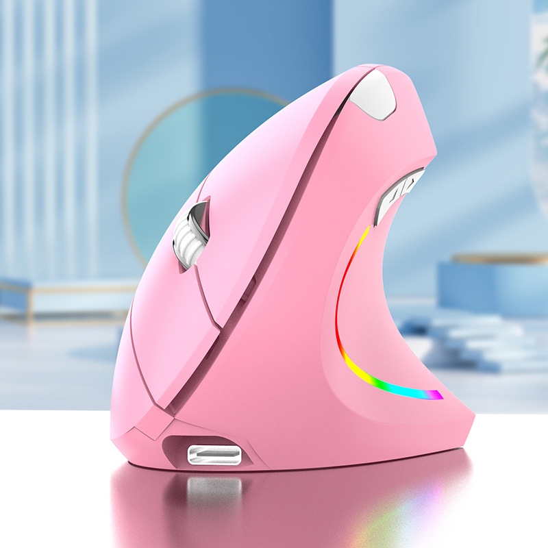 V888-ELOSUNG29826-202506190641-00 Ergonomic Vertical Wireless Mouse - 2.4G/Bluetooth, Rechargeable, RGB Light, 4 DPI Levels(pink) - Image 1