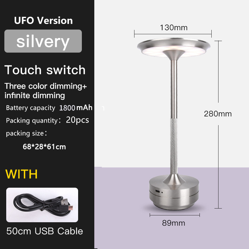 V888-ELOSUNG30020-202505132016-00 UFO Version LED Desk Lamp - Silver Touch Switch with Dimming and USB Cable - Image 1