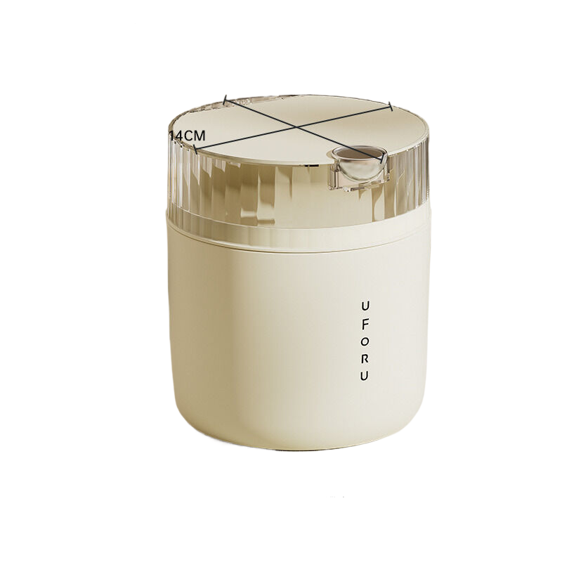 V888-ELOSUNG303-202255-00 Cream white desktop trash can (standard with one roll of trash bag) 14cm * 15cm (including button) * 16cm - Image 1
