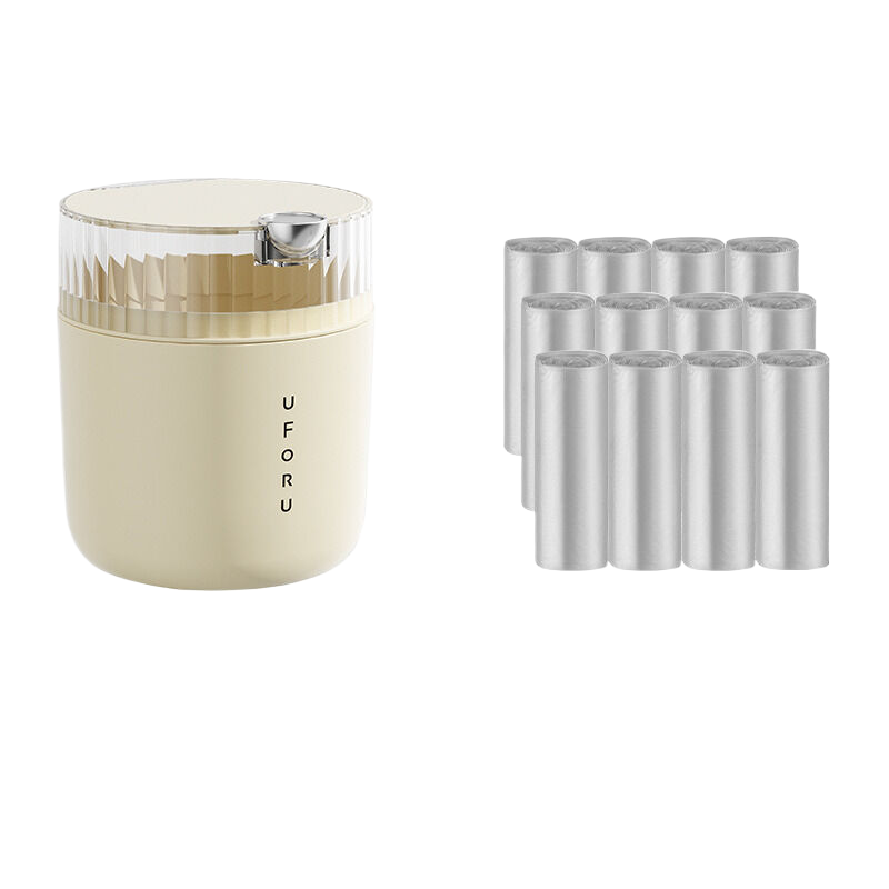 V888-ELOSUNG309-202246-00 Cream white desktop garbage bin (standard 12 roll garbage bag) 14cm * 15cm (including button) * 16cm - Image 1