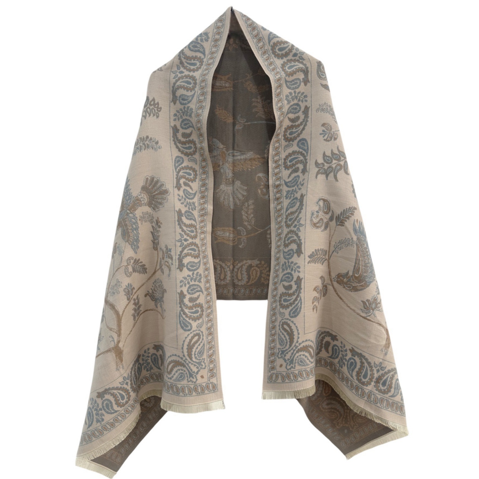 V888-ELOSUNG31051-202505231116-00 Brown Women's Soft Jacquard Shawl - Paisley & Bird Floral Print Scarf(190x65cm) - Image 1