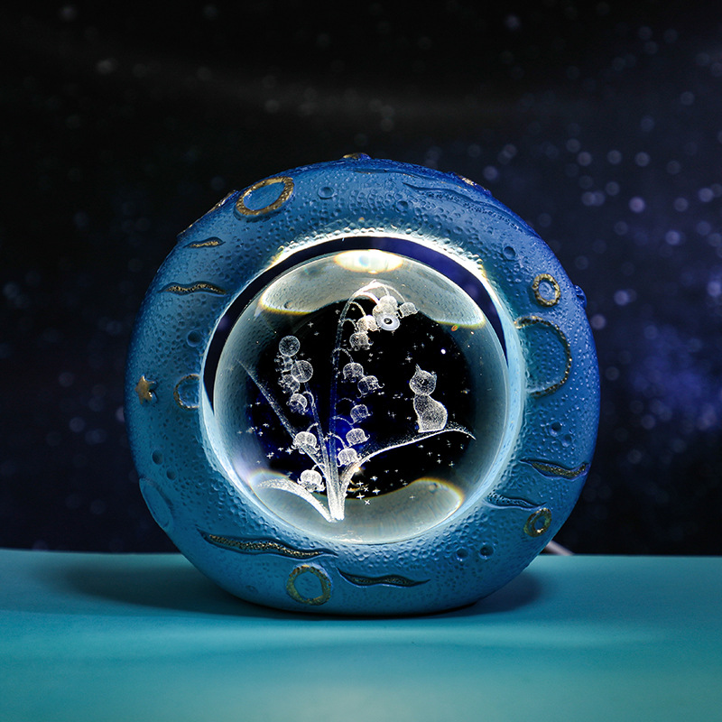 V888-ELOSUNG31156-202505281116-00 Celestial Ring LED Crystal Ball Lamp - 3D Engraving, Unique Gift (Lily of the Valley) - Image 1