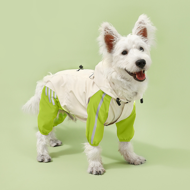V888-ELOSUNG31180-202505281122-00 Colorblock (White Green) Dog Raincoat - Waterproof with Hood and Reflective Strips (Size M) - Image 1