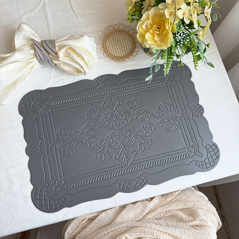 V888-ELOSUNG31207-202505281035-00 4 pcs Decorative Faux Leather Placemats - Unique Shape, Beautiful Packaging (Dark gray) - Image 1