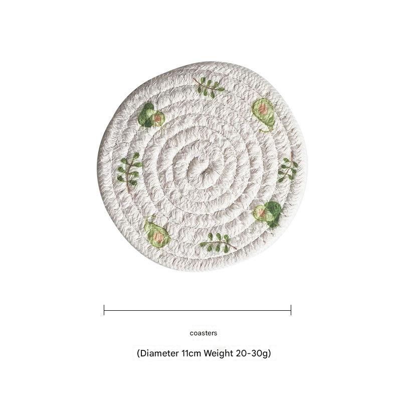 V888-ELOSUNG31211-202505281036-00 (Avocado) Cotton Rope Woven Placemats - Set of 5, 11cm Diameter Heat Resistant Kitchen Decor - Image 1