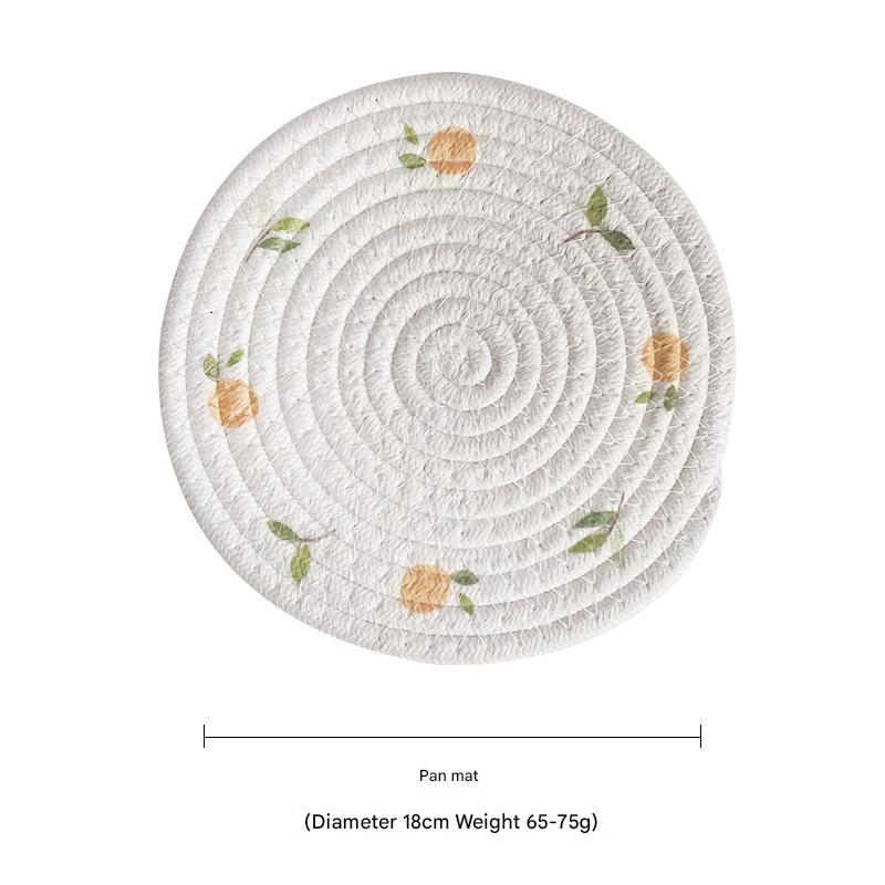 V888-ELOSUNG31230-202505281112-00 (Lemon) Cotton Rope Woven Placemats - Set of 5, 18cm Diameter Heat Resistant Kitchen Decor - Image 1