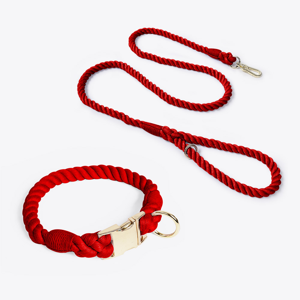 V888-ELOSUNG31242-202505281046-00 Handmade Rope Dog Collar and Leash Set - Colorful Woven Cotton Cotton (Wine red - Size M) - Image 1