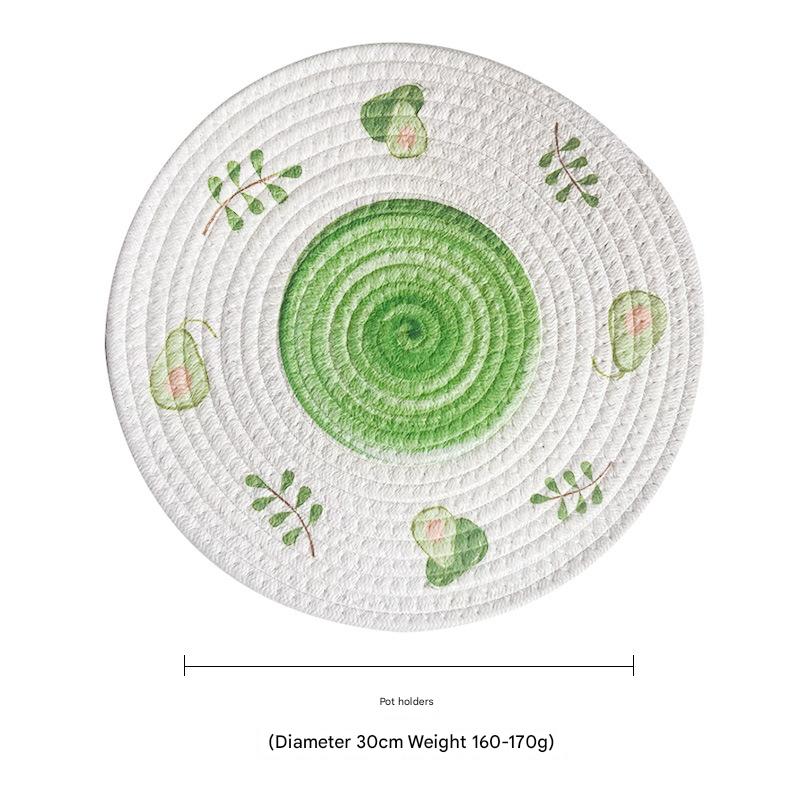 V888-ELOSUNG31271-202505301206-00 (Avocado) Cotton Rope Woven Placemats - Set of 3, 30cm Diameter Heat Resistant Kitchen Decor - Image 1