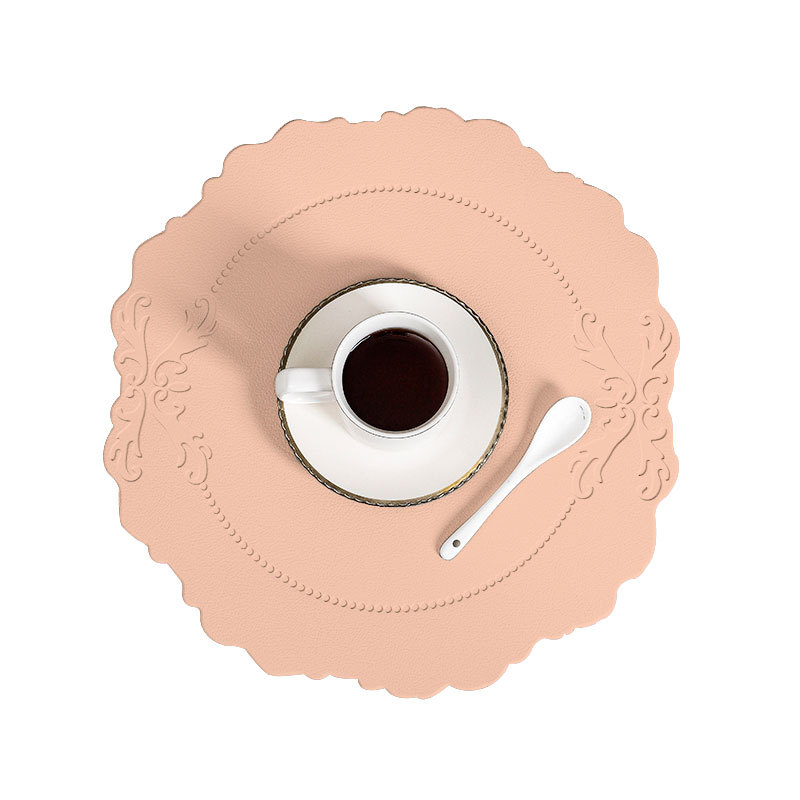 V888-ELOSUNG31285-202505301132-00 4 pcs Retro Faux Leather Placemat - Waterproof & Oil-Proof Dining Table Mat (Pink) - Image 1