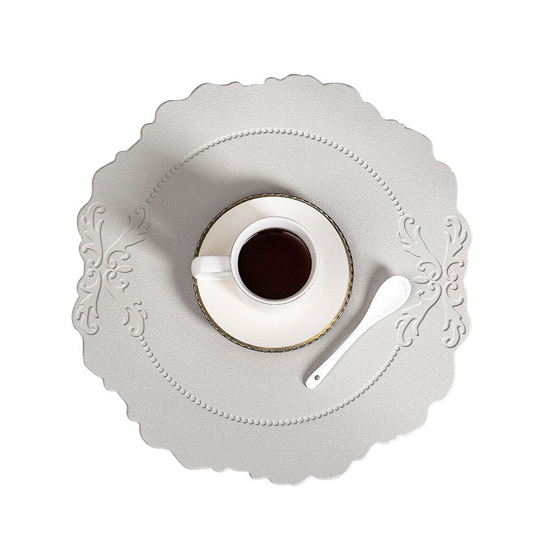 V888-ELOSUNG31286-202505301132-00 4 pcs Retro Faux Leather Placemat - Waterproof & Oil-Proof Dining Table Mat (Light grey) - Image 1