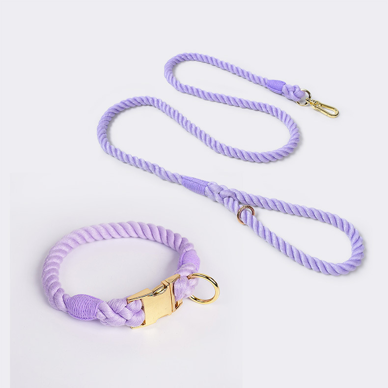 V888-ELOSUNG31291-202505301210-00 Handmade Rope Dog Collar and Leash Set - Colorful Woven Cotton Cotton (Purple - Size M) - Image 1