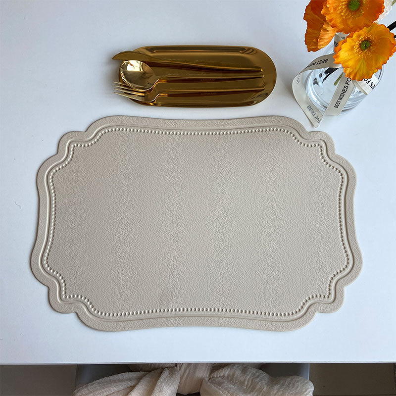 V888-ELOSUNG31292-202505301211-00 4 pcs Retro Faux Leather Placemat - Waterproof & Oil-Proof Dining Table Mat (Beige) - Image 1