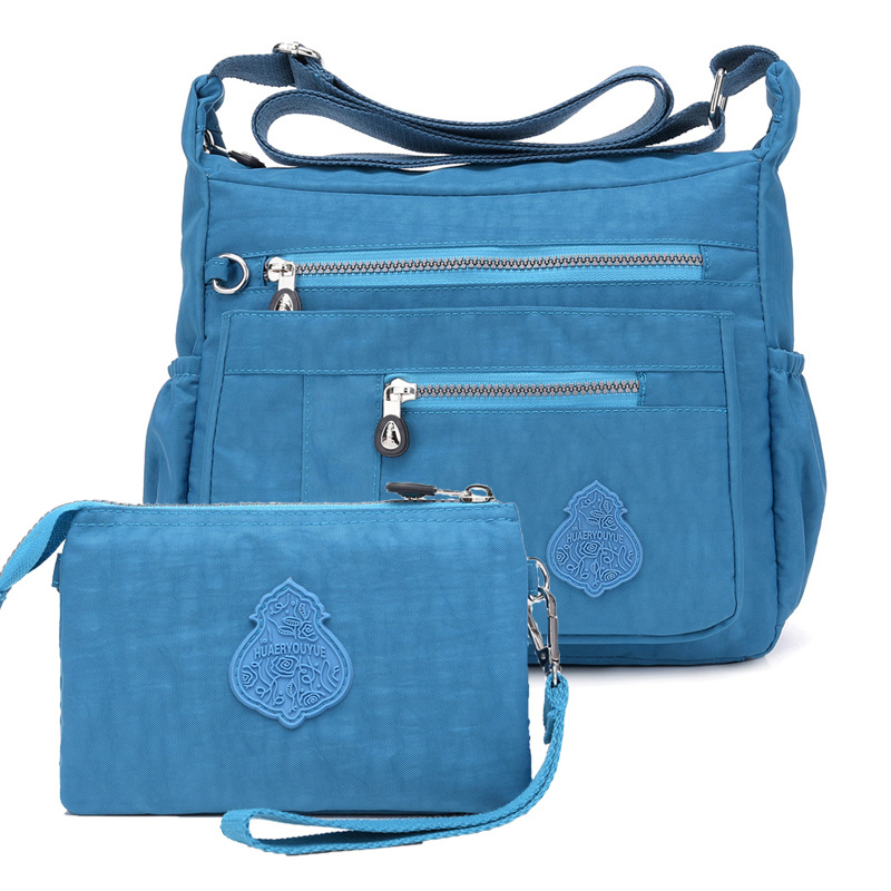 V888-ELOSUNG32062-202505261536-00 Blue Versatile Womens Nylon Water-Repellent Crossbody Shoulder Bag Set with Matching Clutch Pouch - Lightweight & Multi-Pocket - Image 1