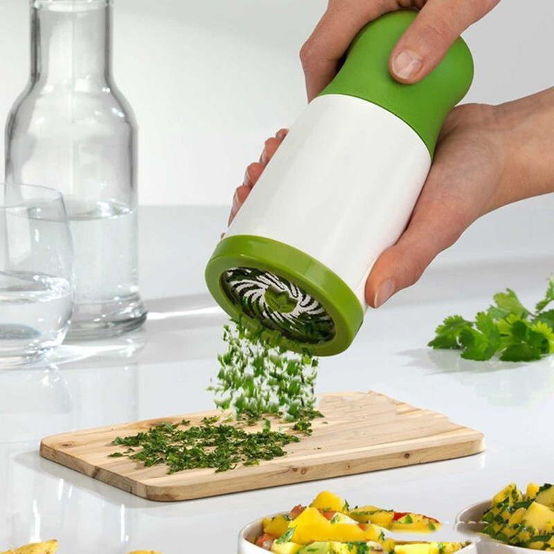 V888-ELOSUNG32109-202505281031-00 2 Pcs Green and White Manual Rotary Herb Grinder & Spice Mill - Effortless Mincing with Stainless Steel Blades for Fresh Herbs, Garlic & Spices - Image 1
