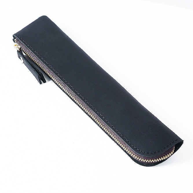 V888-ELOSUNG32147-202505301146-00 Black Vintage Crazy Horse Leather Zippered Pen Case - Retro Pencil Pouch & Small Accessories Bag - Image 1