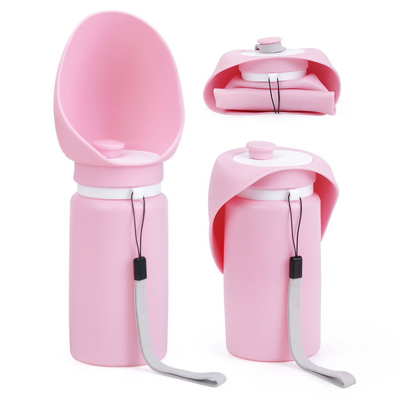 V888-ELOSUNG32206-202506051746-00 Pink Portable Pet Dog Water Bottle 550ml - Foldable Food-Grade Silicone Travel Drinker with Leak-Proof Dispenser - Image 1