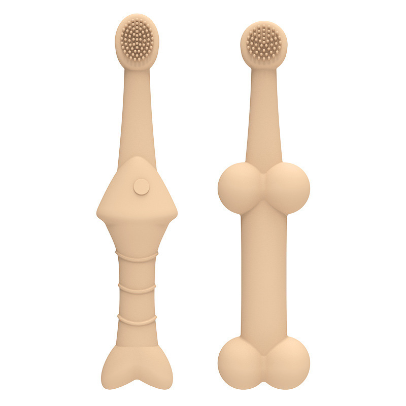 V888-ELOSUNG32210-202506051747-00 6 x Silicone Pet Toothbrush (3 Fish shape and 3 Bone shape) Beige Gentle Food-Grade Silicone Pet Toothbrush - Promotes Healthy Teeth & Gums for Dogs & Cats - Image 1