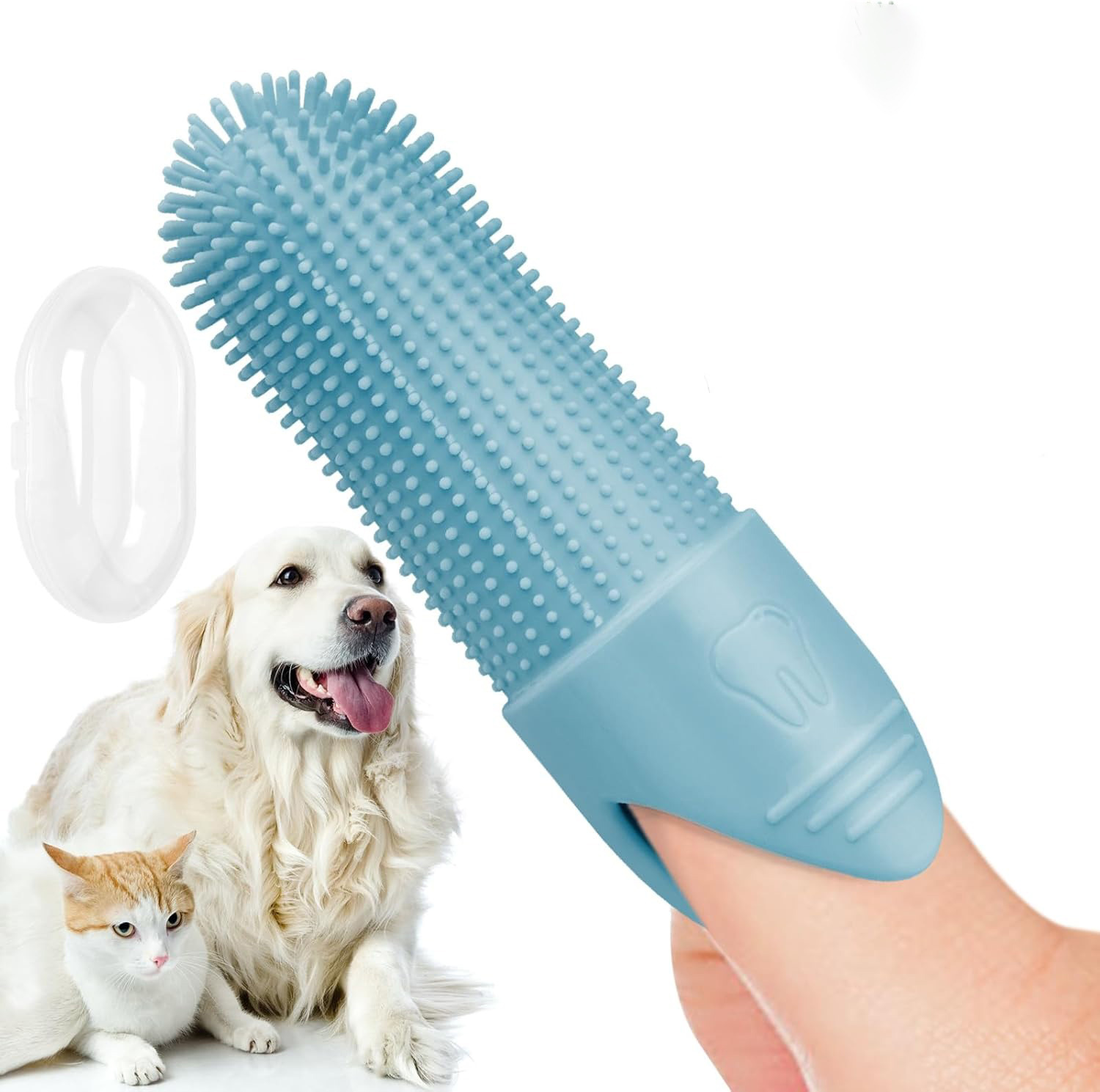 V888-ELOSUNG32211-202506051747-00 4 Pcs Blue Soft Silicone Pet Finger Toothbrush - Gentle Dental Care for Dogs & Cats, Tartar & Plaque Remover - Image 1